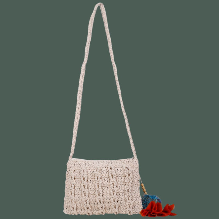 Hand-Crafted Carry-All Mini Sling Bag | Hand-Crochet | Cotton Yarn | Off White