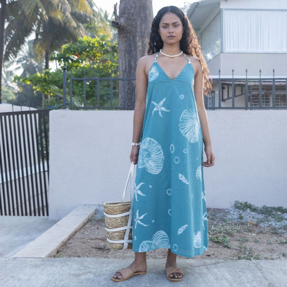 Halter Neck Dress for Women | Shibori-Crafted | Cotton | Beachside-Resort Wear