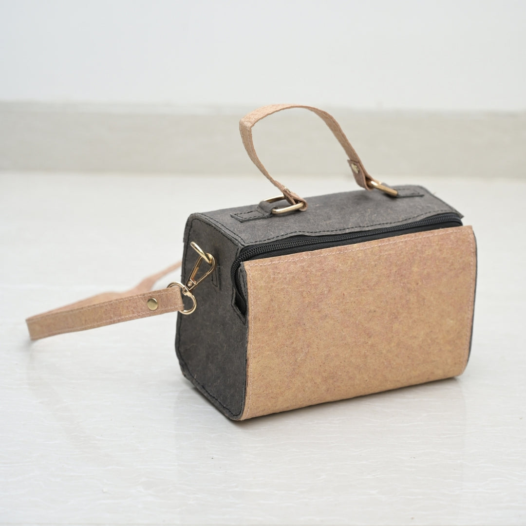 Stylish Mini Duffel Bag For Women | Travel Friendly | Coconut Leather | Grey & Beige