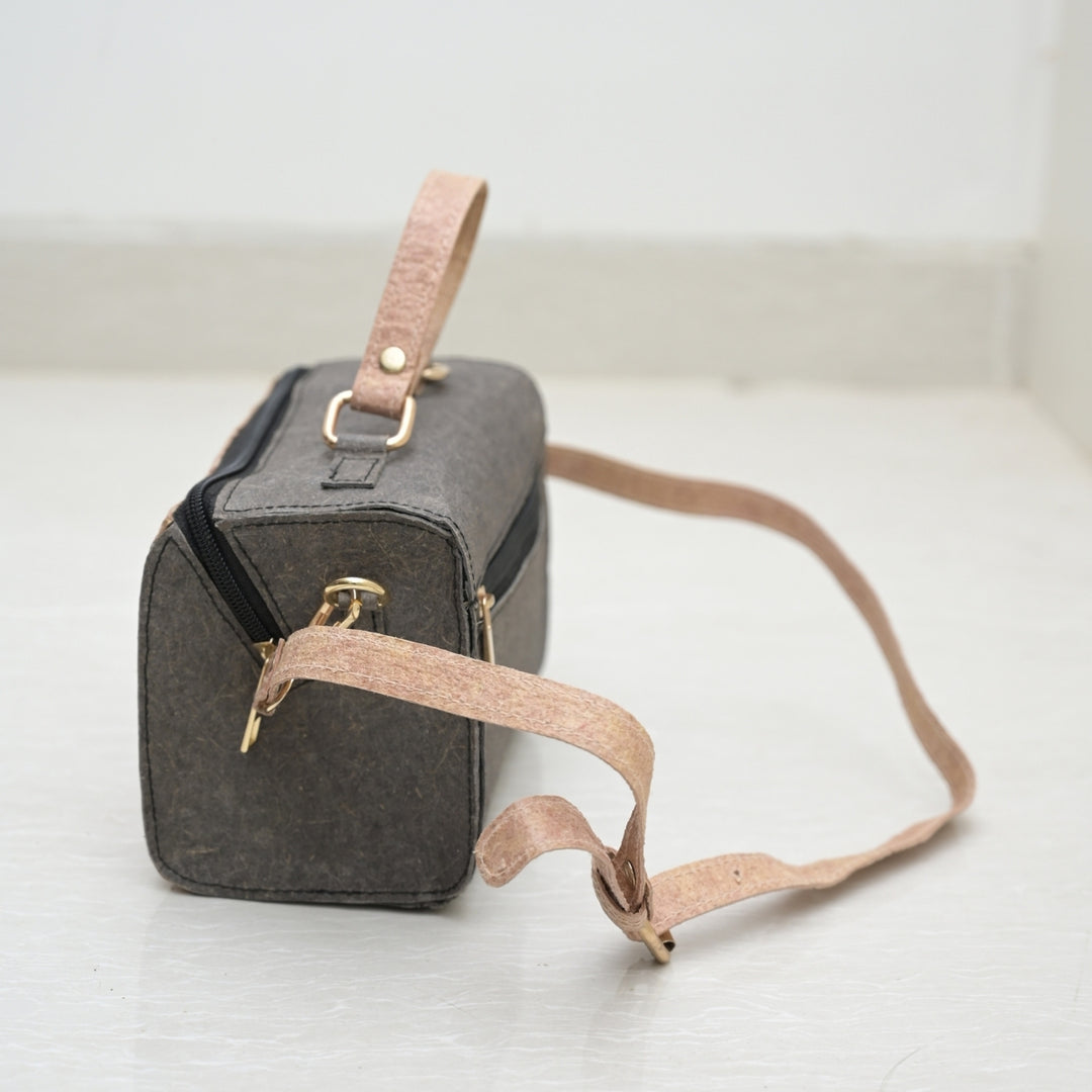 Stylish Mini Duffel Bag For Women | Travel Friendly | Coconut Leather | Grey & Beige