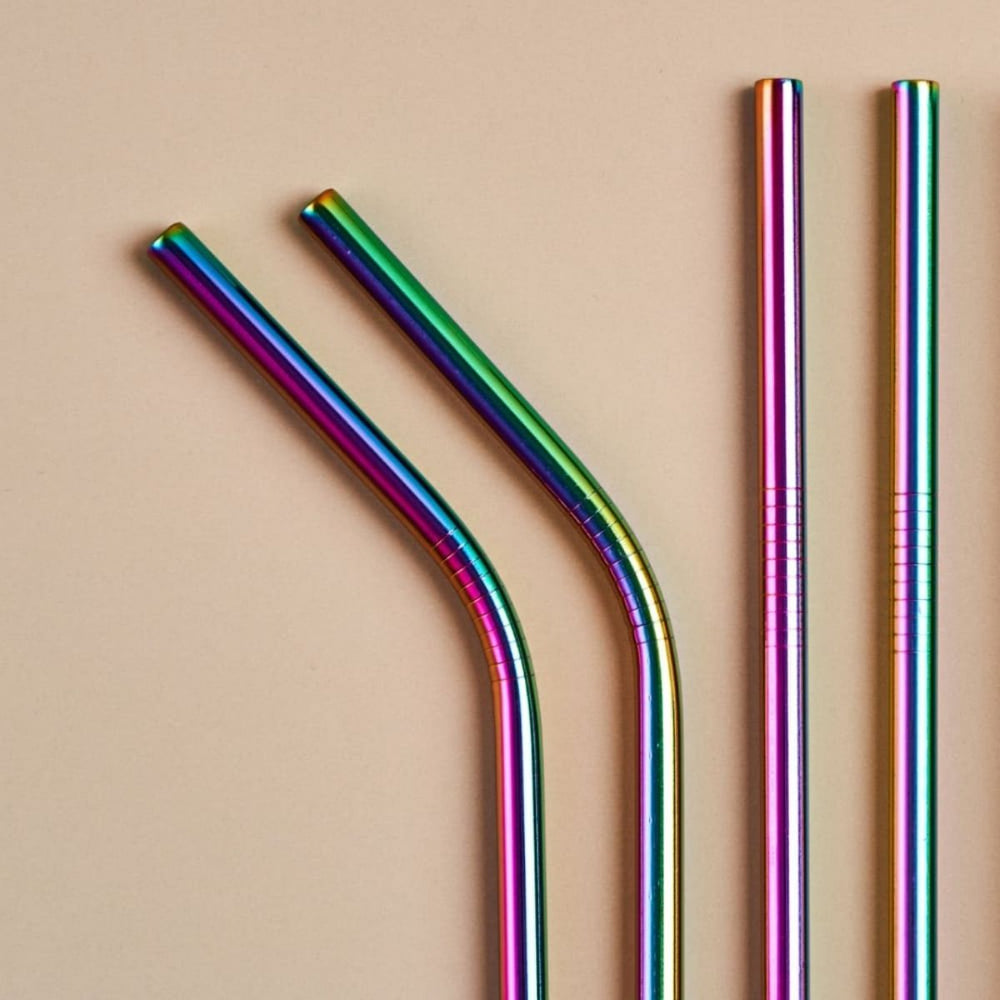 Rainbow Colour Stainless Steel Straws With Sisal Fibre cleaner | Pack Of 2