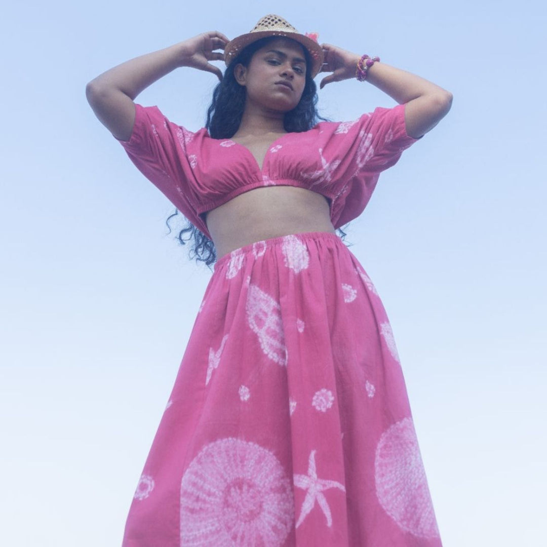 Fuchsia Coastal Dress for Women | Shibori-Crafted | Cotton | Effortlessly Chic