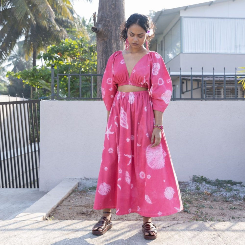 Fuchsia Coastal Dress for Women | Shibori-Crafted | Cotton | Effortlessly Chic