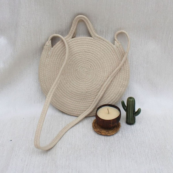 Handcrafted Round Sling Bag | Cotton | Off-White