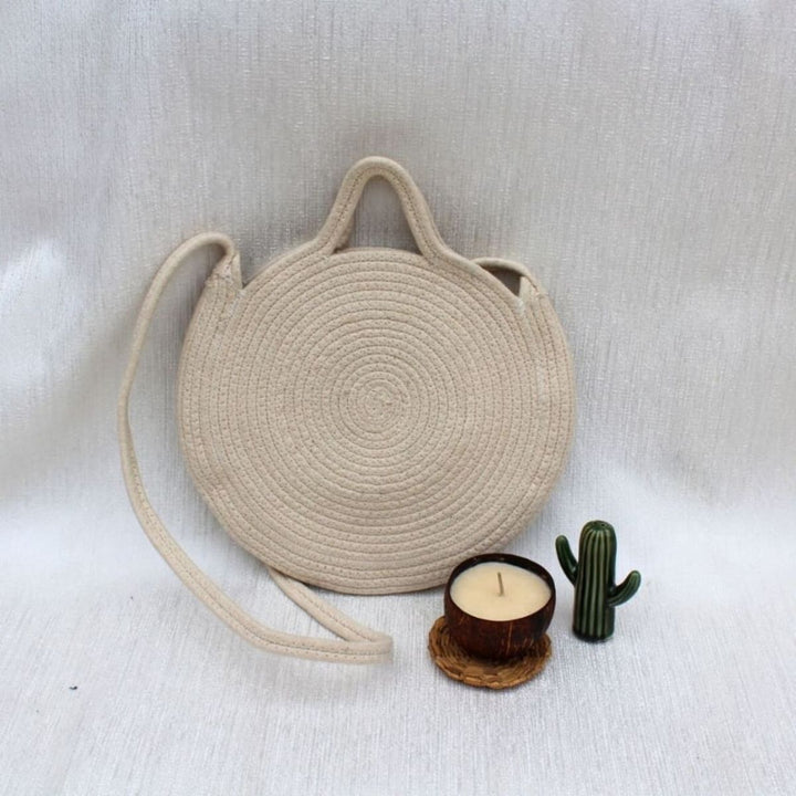 Handcrafted Round Sling Bag  | Cotton | Off-White