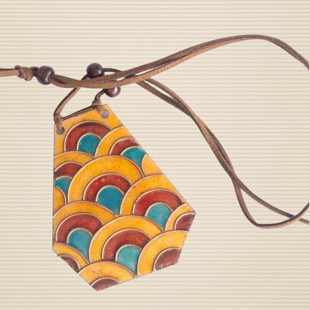 Retro Scallop Diamond Shape Pendant | Hand-crafted | Yellow & Multicolour