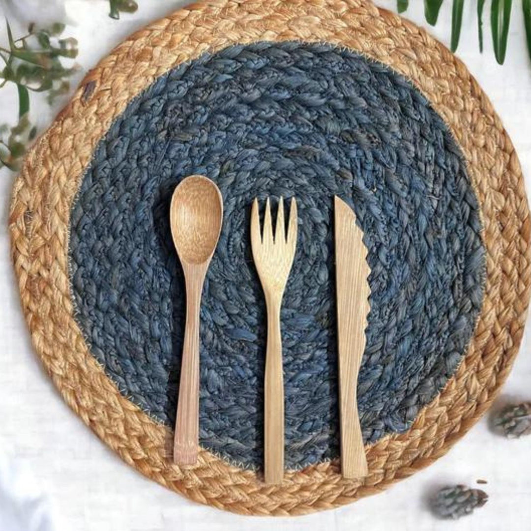 Jute Placemat Set Of 2 | Ethnic Dining Decor | Indigo and Light Brown