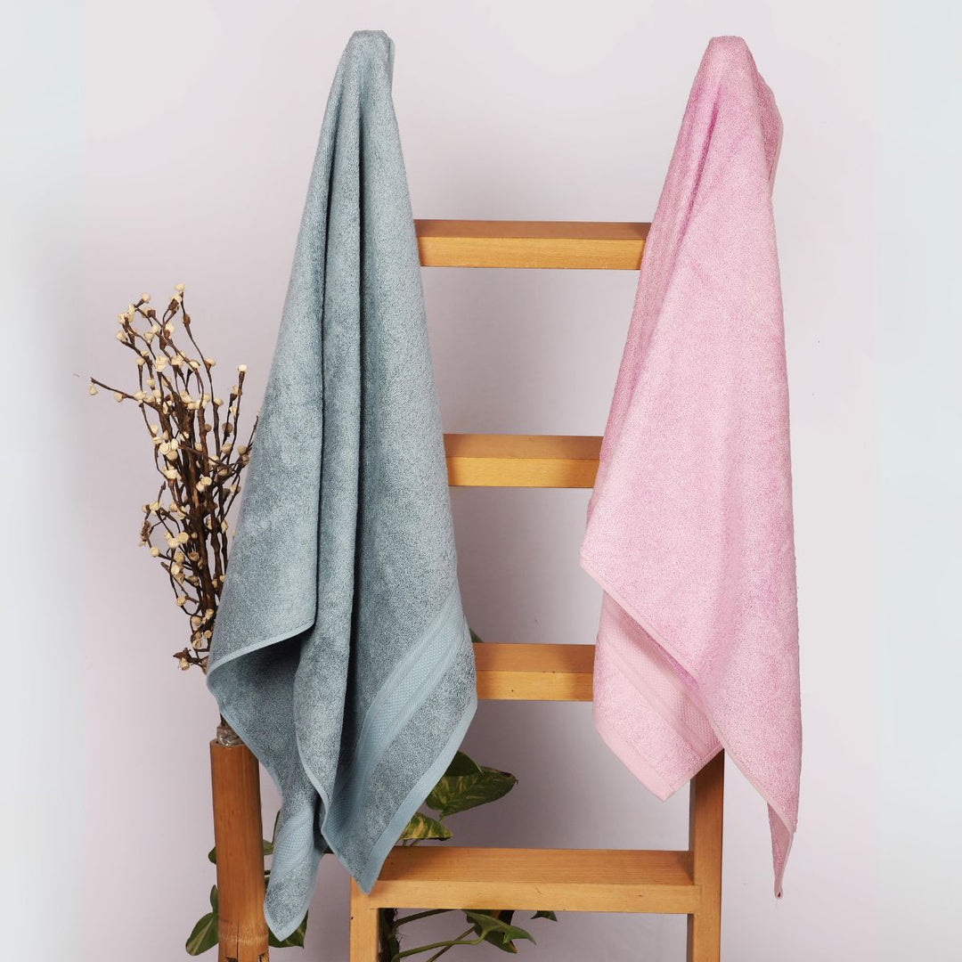 Bamboo Bath Towel | Soft | 600 GSM | Pink & Turquoise | Set Of 2