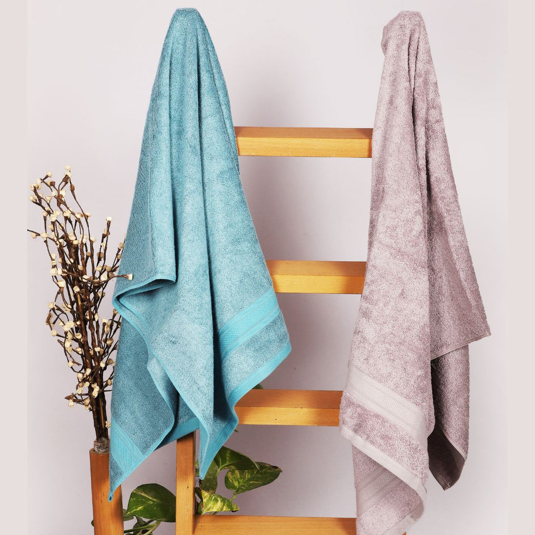 Bamboo Bath Towel | Soft | 600 GSM | Beige & Turquoise | Set Of 2