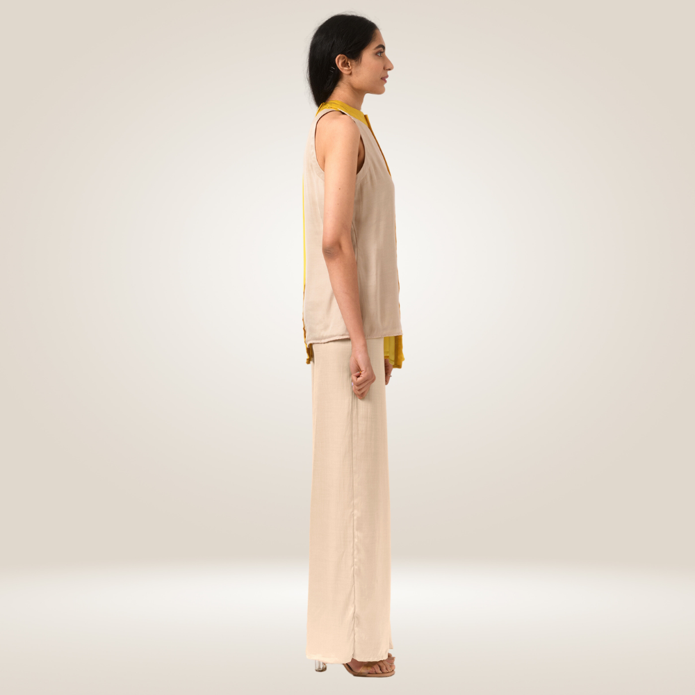 Yellow Ecru Halter Neck Co-ord Set | Bemberg Modal Silk | Sleek Style