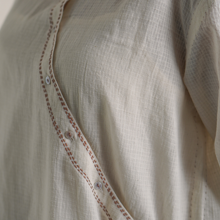 Angrakha Shirt Dress | Made of Ivory | Simply Stylish | Kantha Work
