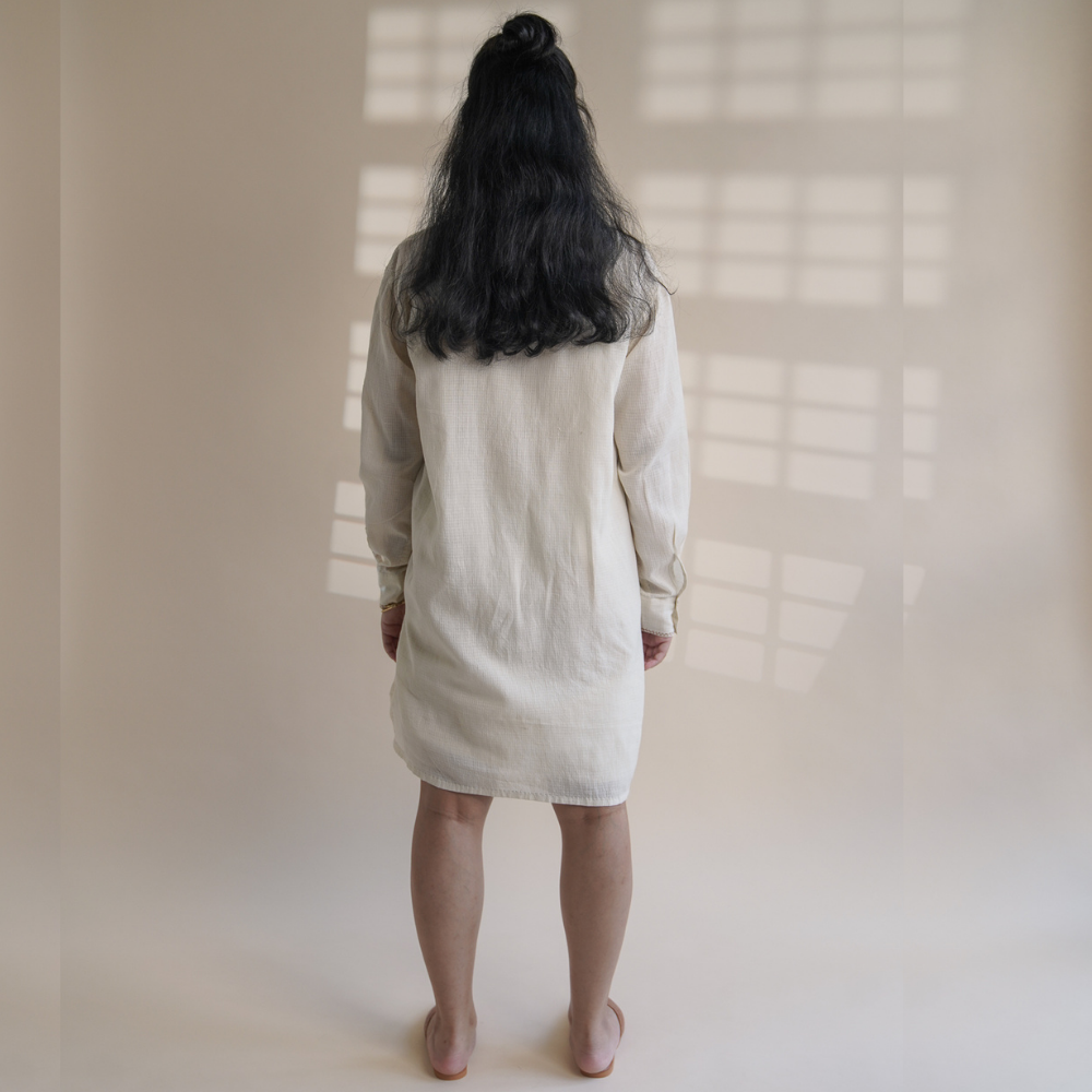 Angrakha Shirt Dress | Made of Ivory | Simply Stylish | Kantha Work