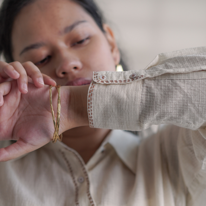 Angrakha Shirt Dress | Made of Ivory | Simply Stylish | Kantha Work