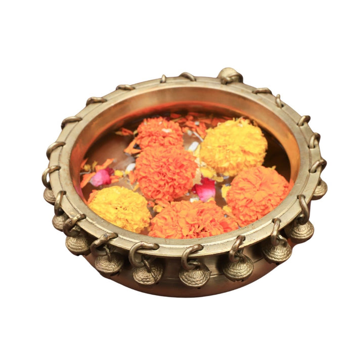 Brass Urli With Bells | Ethnic Pooja Decorations | 6 Inches