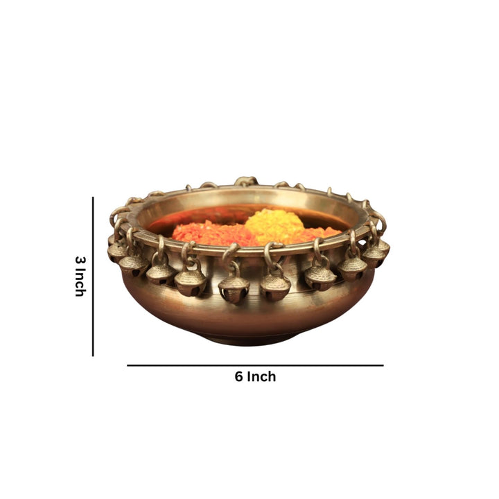 Brass Urli With Bells | Ethnic Pooja Decorations | 6 Inches