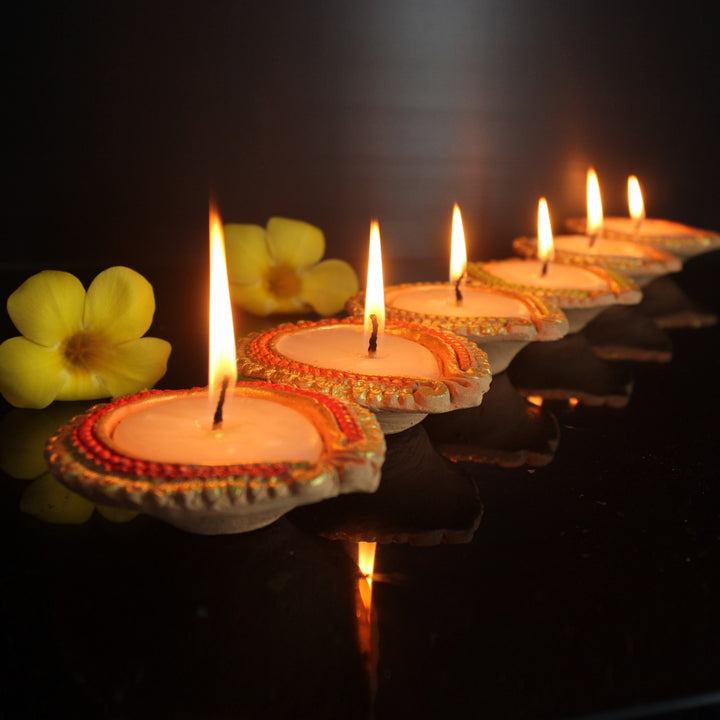 Assorted Colour Diya Candles | Terracotta | Diwali Special Pack Of 12