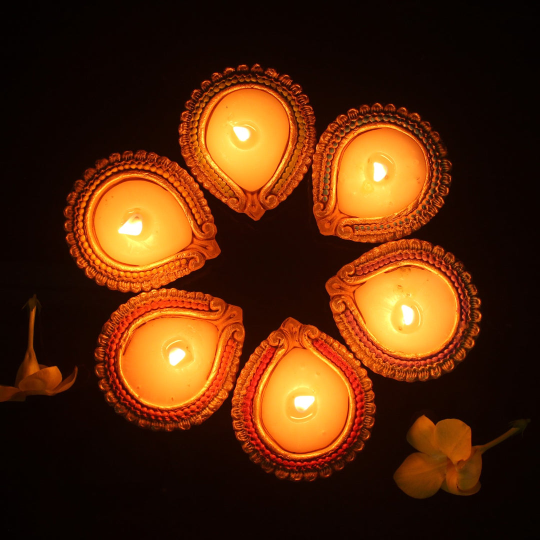 Assorted Colour Diya Candles | Terracotta | Diwali Special Pack Of 12