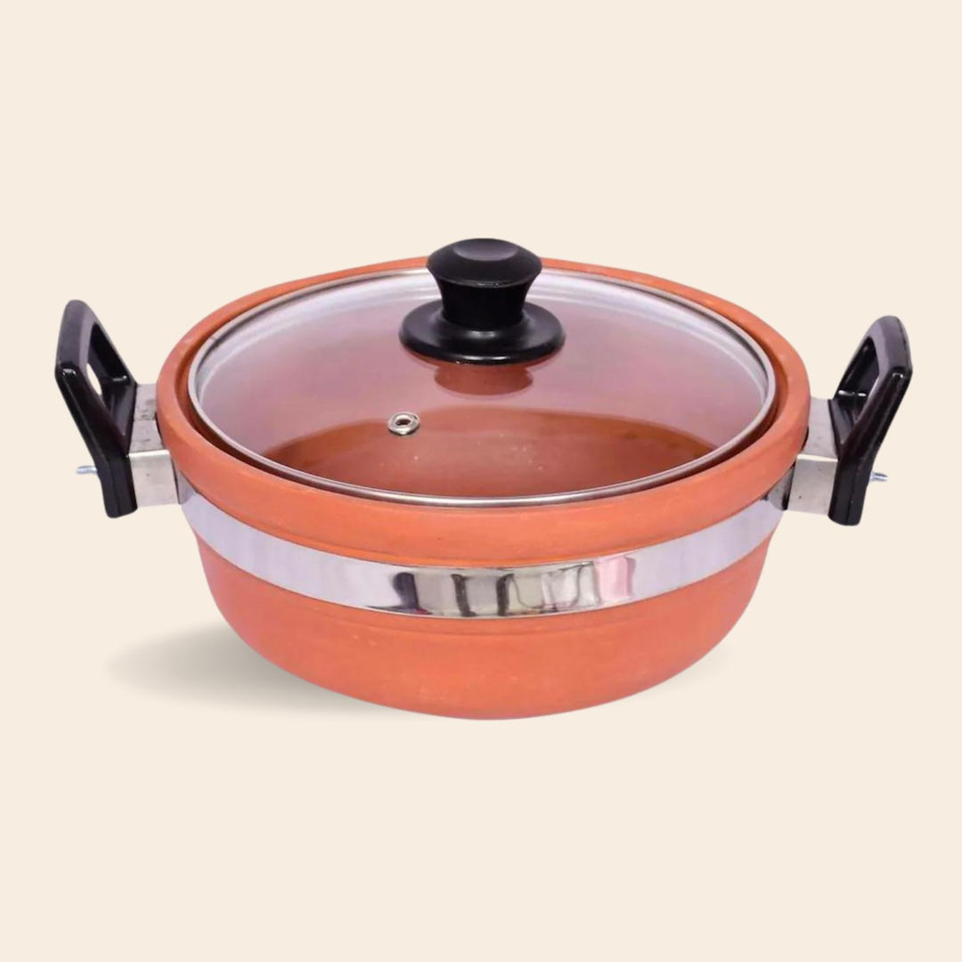 Clay Kadai With Glass Lid | Adds Flavour And Health To Dishes | 3 Litre