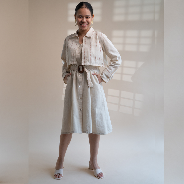 Co-ord Set of Trench Dress & Cropped Jacket | Relaxed Formal Wear