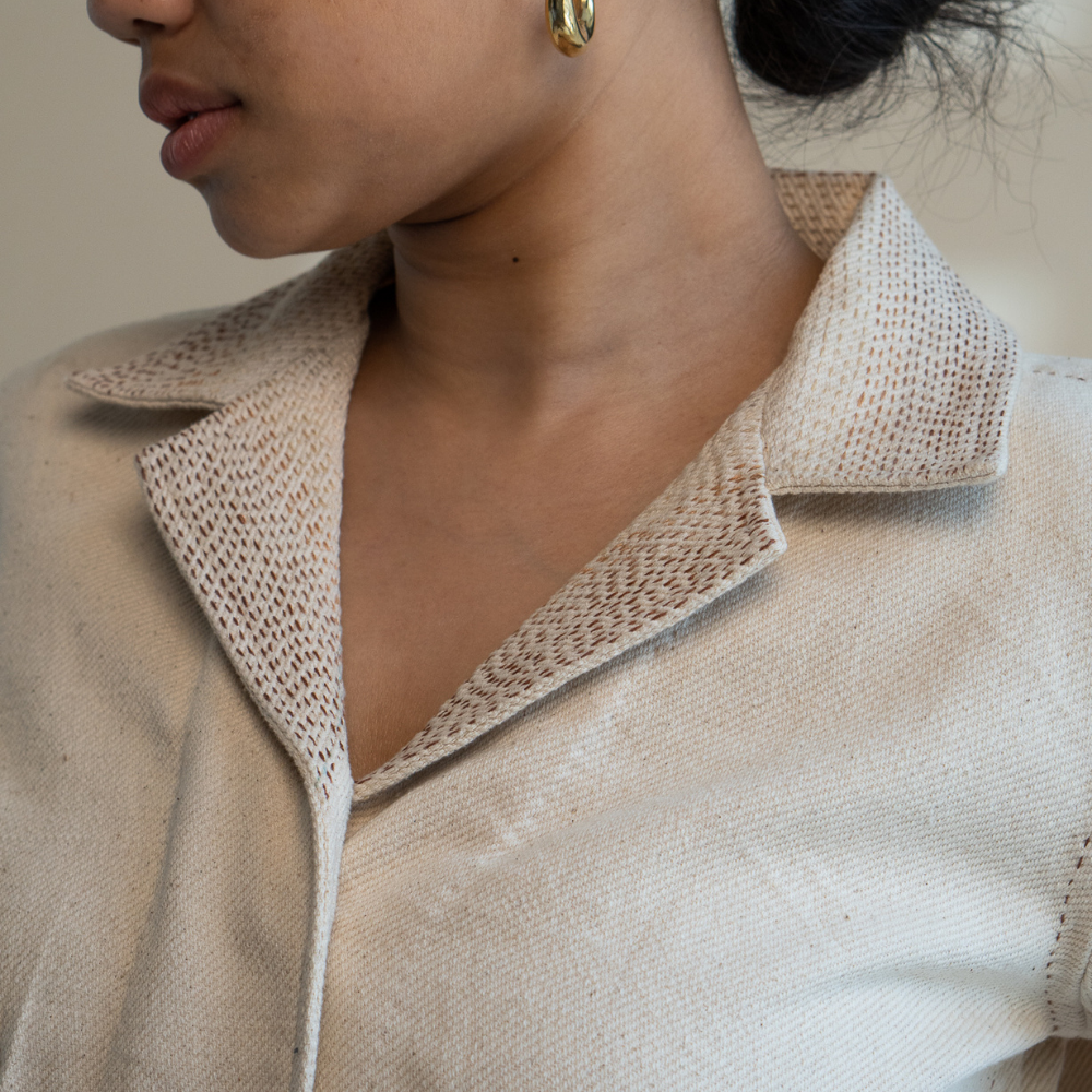 Crop Jacket in Ivory For Her | Embellished in Kantha Tradition | Smartly Casual
