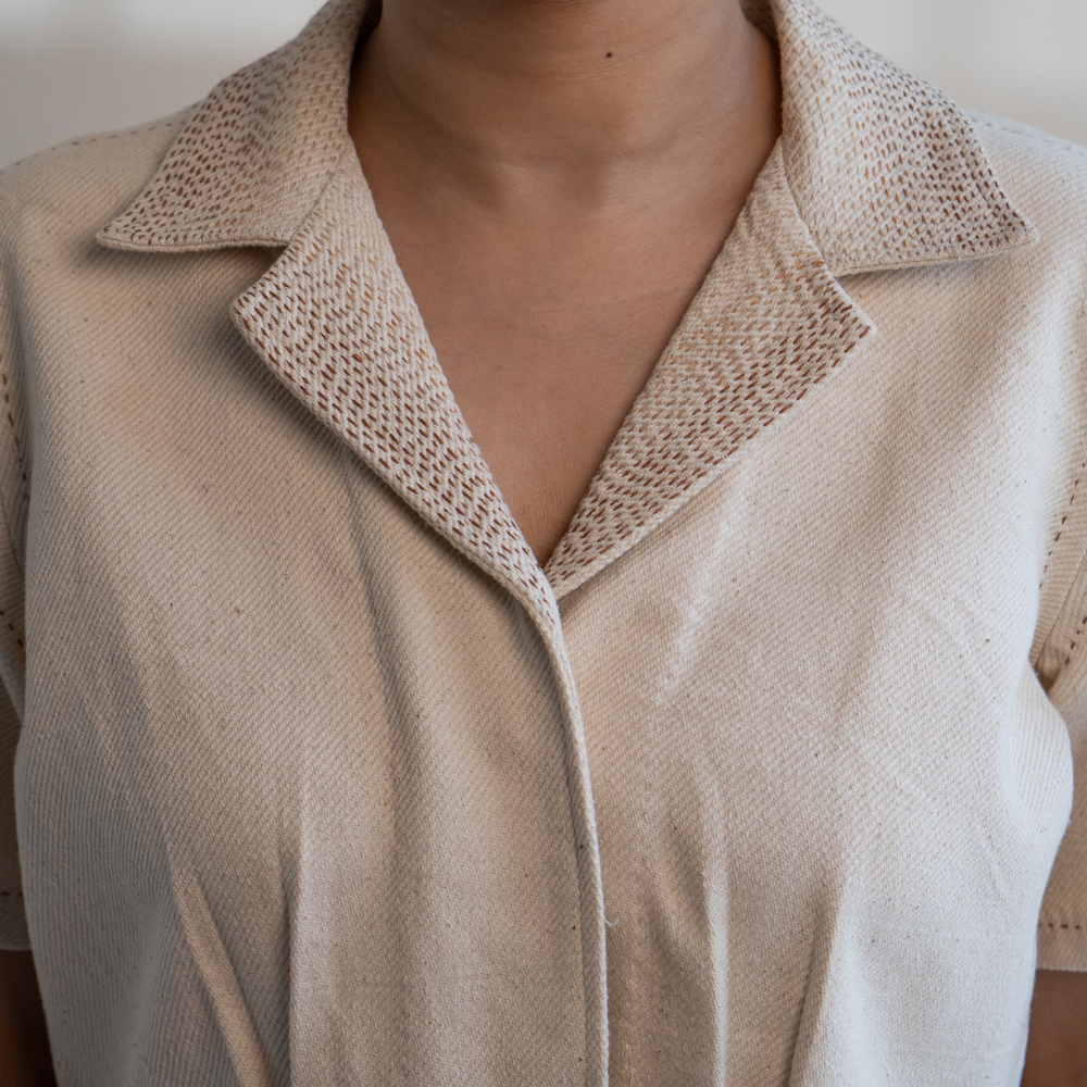 Crop Jacket in Ivory For Her | Embellished in Kantha Tradition | Smartly Casual