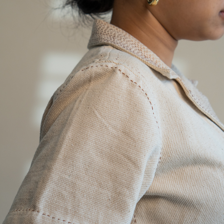 Crop Jacket in Ivory For Her | Embellished in Kantha Tradition | Smartly Casual