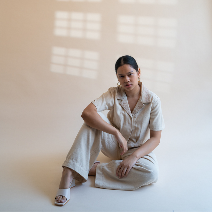 Crop Jacket in Ivory For Her | Embellished in Kantha Tradition | Smartly Casual