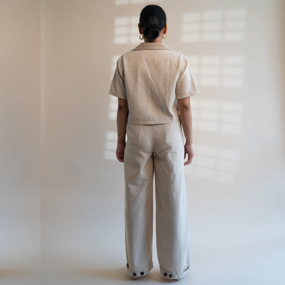 Crop Jacket in Ivory For Her | Embellished in Kantha Tradition | Smartly Casual