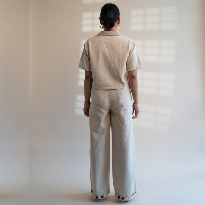 Crop Jacket in Ivory For Her | Embellished in Kantha Tradition | Smartly Casual