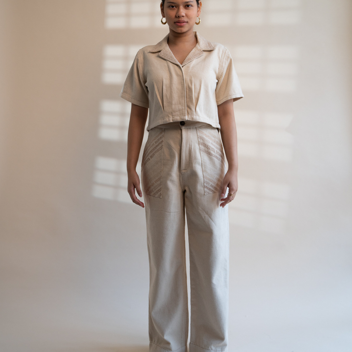 Crop Jacket in Ivory For Her | Embellished in Kantha Tradition | Smartly Casual