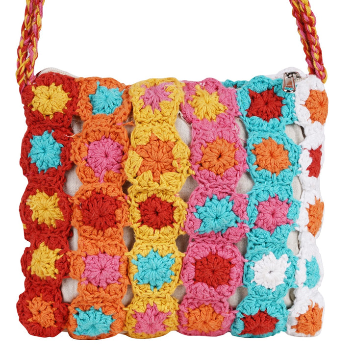 Floral Mini Sling Bag | Hand-Crochet | Cotton Yarn | Multi-Colour