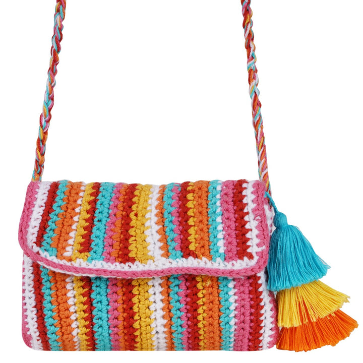 Multi-Colour Stripes Mini Sling Bag | Hand-Crochet | Cotton Yarn