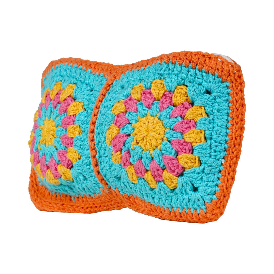Crochet Pouch Bag | Hand-Crochet | Cotton | Rust & Turquoise