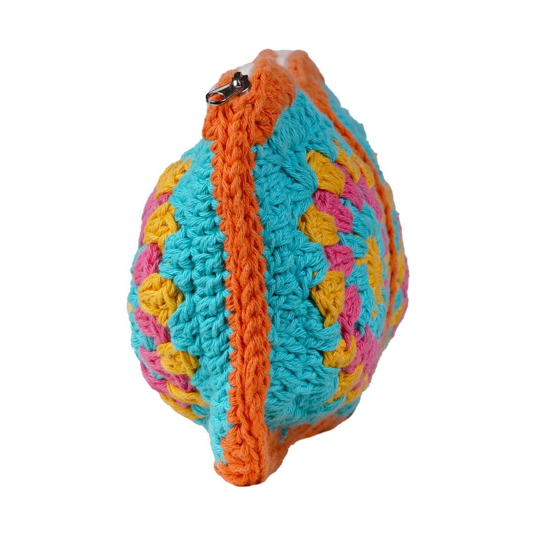 Crochet Pouch Bag | Hand-Crochet | Cotton | Rust & Turquoise