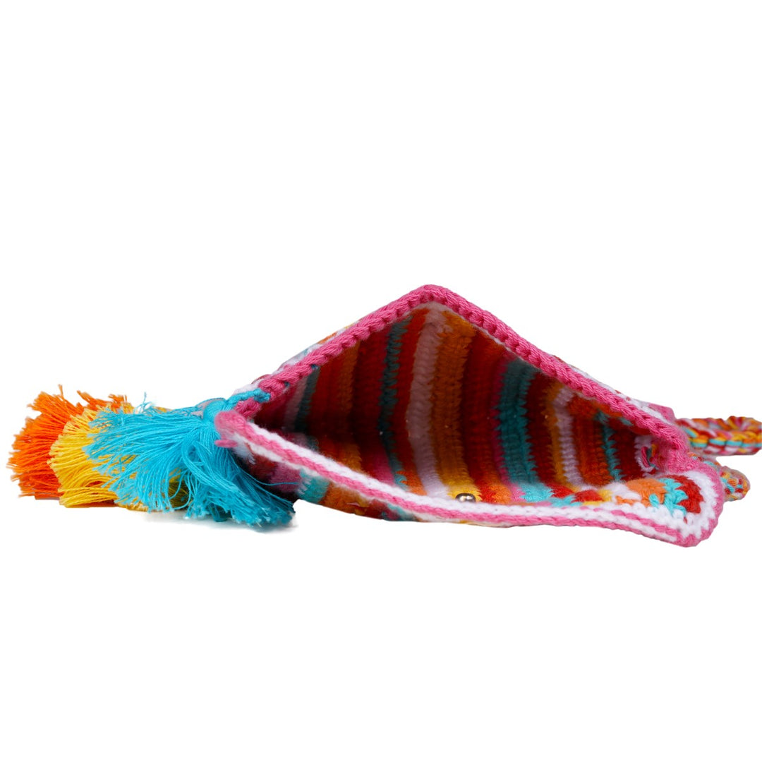 Multi-Colour Stripes Mini Sling Bag | Hand-Crochet | Cotton Yarn