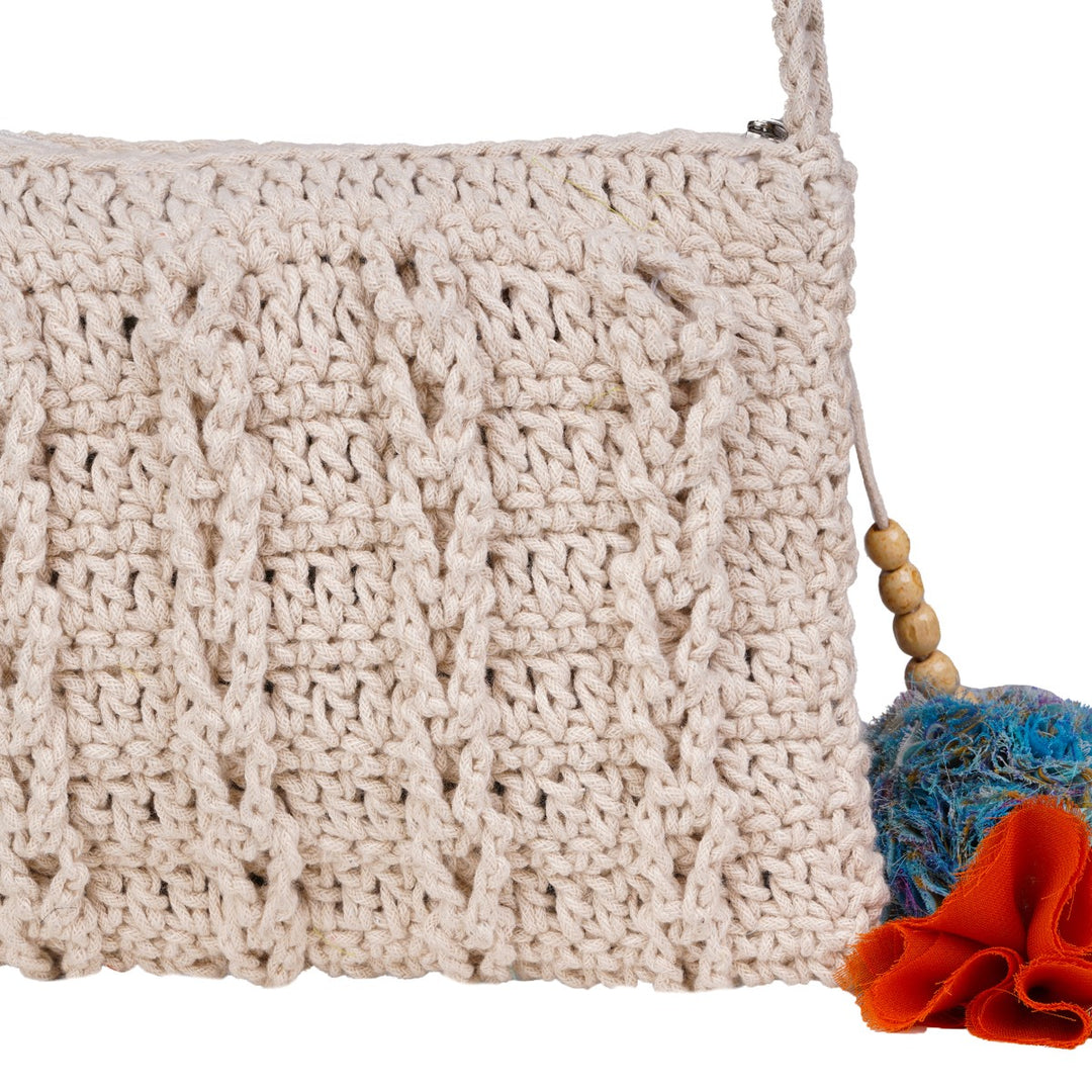 Hand-Crafted Carry-All Mini Sling Bag | Hand-Crochet | Cotton Yarn | Off White