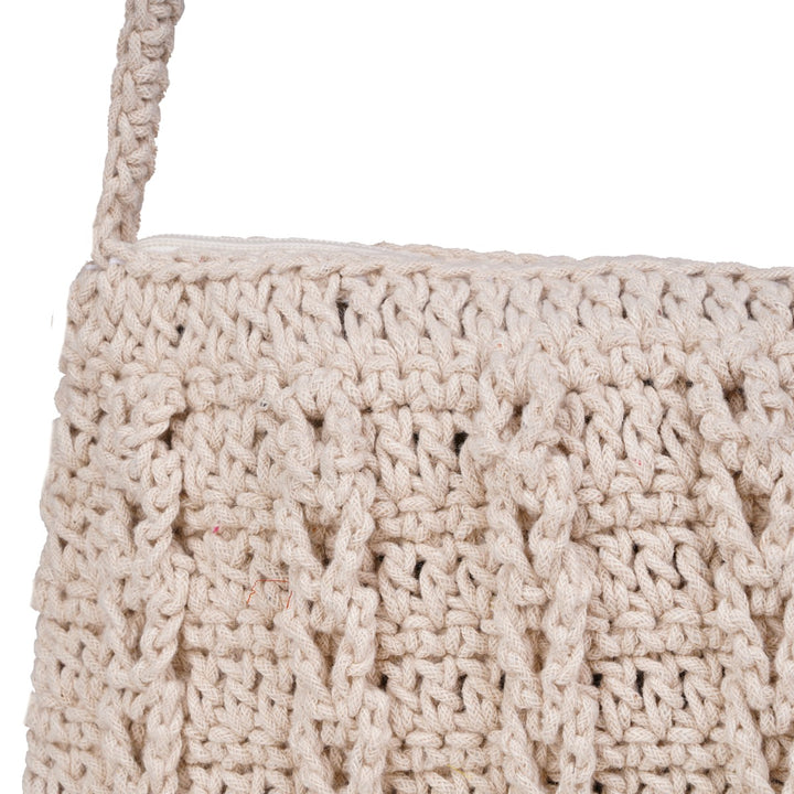 Hand-Crafted Carry-All Mini Sling Bag | Hand-Crochet | Cotton Yarn | Off White