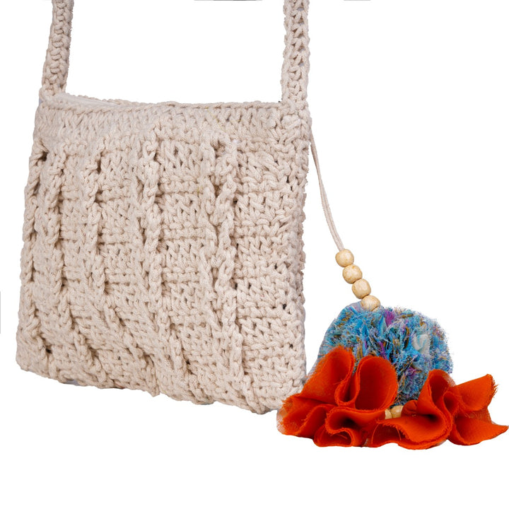 Hand-Crafted Carry-All Mini Sling Bag | Hand-Crochet | Cotton Yarn | Off White