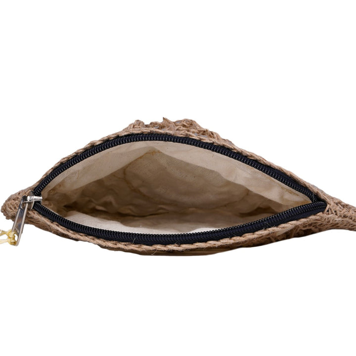 Hand-Crafted Jaali Round Pouch | Hand-Crochet with Jute Yarn | Brown