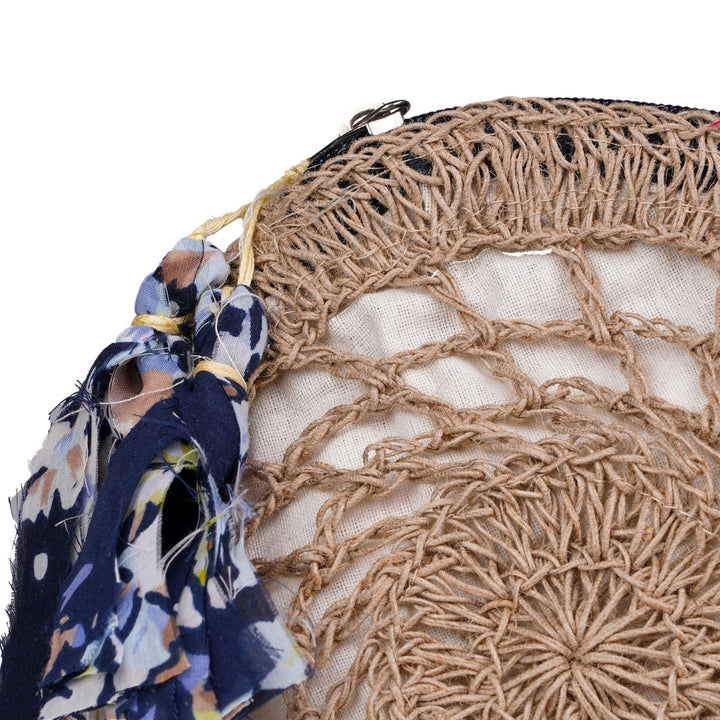 Hand-Crafted Jaali Round Pouch | Hand-Crochet with Jute Yarn | Brown