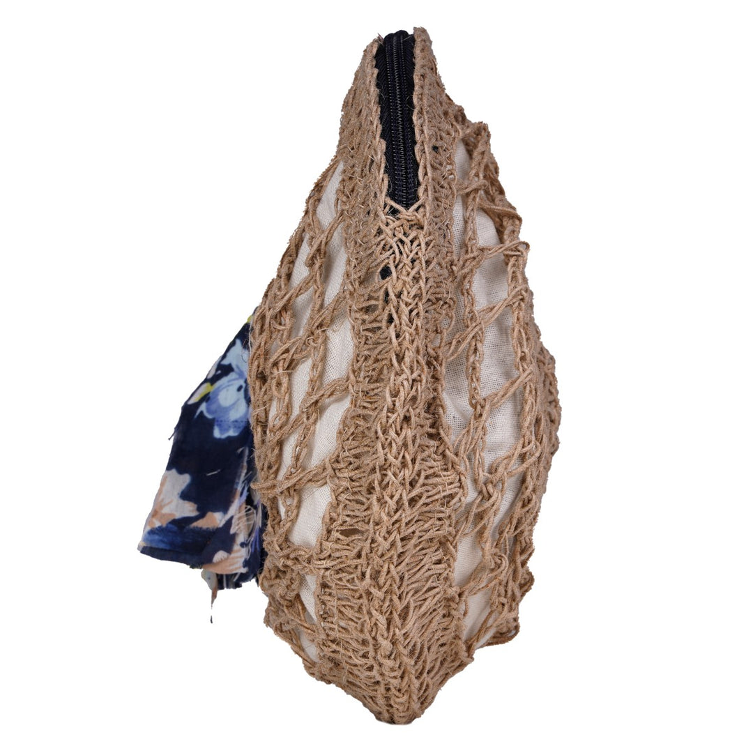 Hand-Crafted Jaali Round Pouch | Hand-Crochet with Jute Yarn | Brown