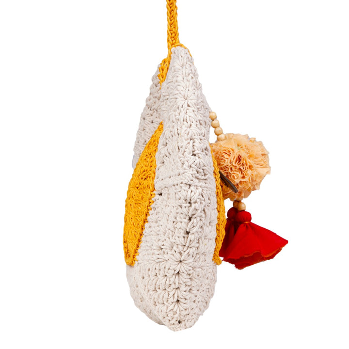 Pentagon Bag  | Hand-Crochet | Cotton Yarn | Mustard & Off White
