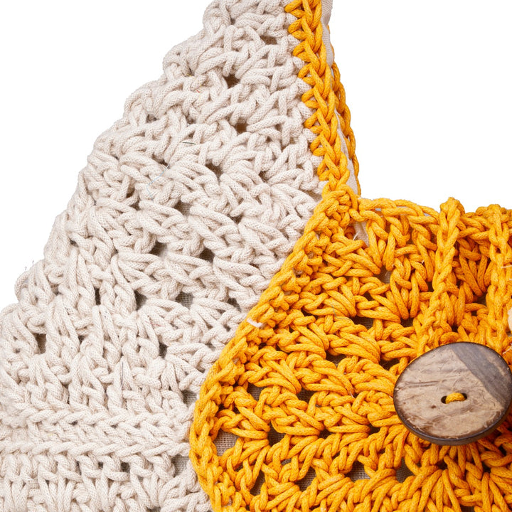 Pentagon Bag  | Hand-Crochet | Cotton Yarn | Mustard & Off White