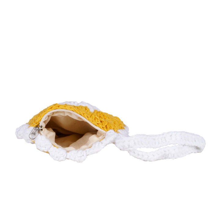 Daisy Wristlet Bag | Hand-Crochet | Cotton | White & Mustard