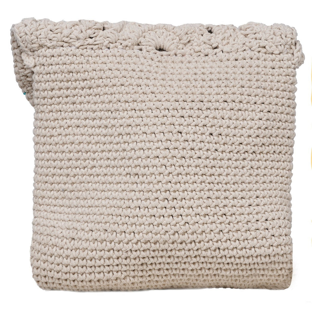 Mini Sling Tasseled Beach Bag | Hand-Crochet | Cotton Yarn | Off-White