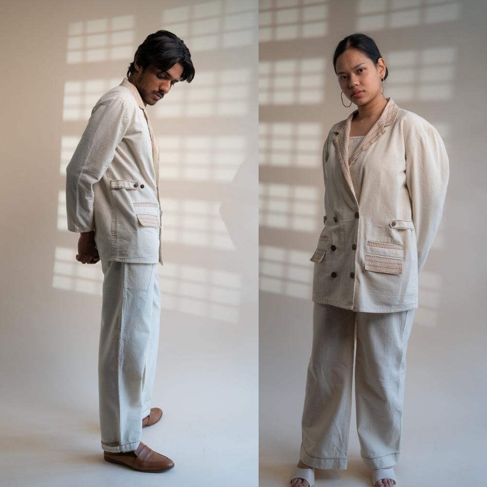 Double Breasted Jacket For Him & Her | Classic Style | Crafted with Kantha