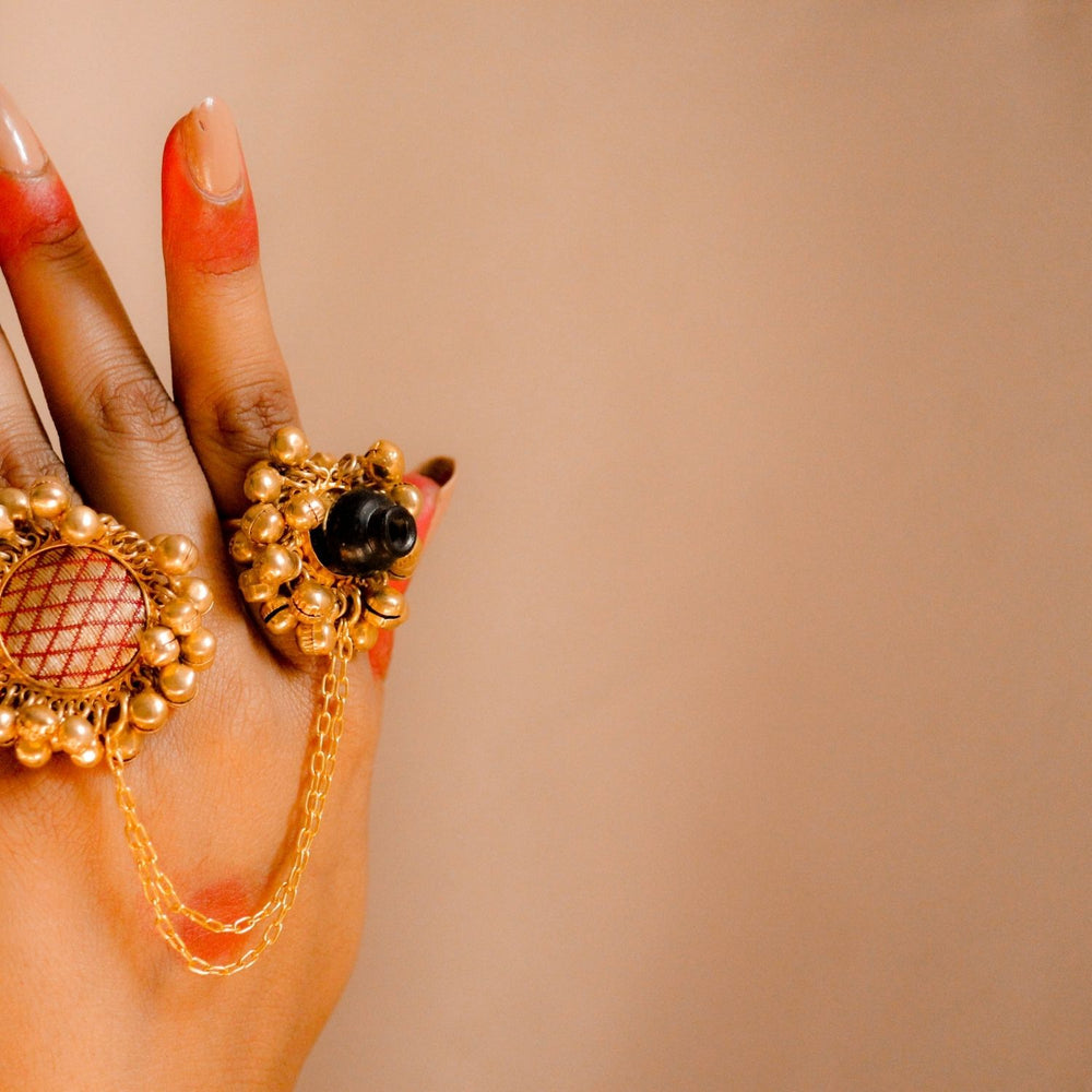 Double Ginger Ring | Ethnic | 22kt Gold Plated | Hand-Crafted | Bharatnatyam Inspired