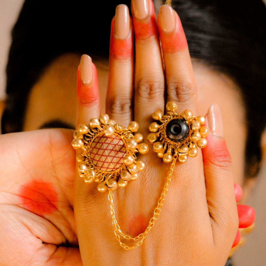 Double Ginger Ring | Ethnic | 22kt Gold Plated | Hand-Crafted | Bharatnatyam Inspired