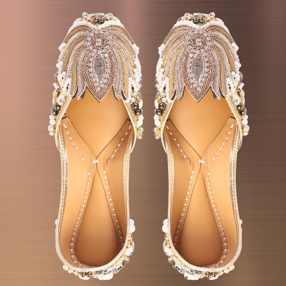 Golden Jutti for Women | Lavishly Adorned | Ethnic Party Wear