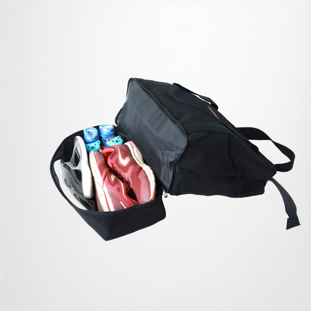 Travel Tote Bag With Shoe Compartment | Cotton | Hand-Crafted | Black